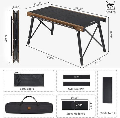 All-in-One Camping Table with Built-in Stove - Lightweight Aluminum & Foldable Design